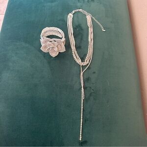 Rhinestone Silvertone Jewelry Set
